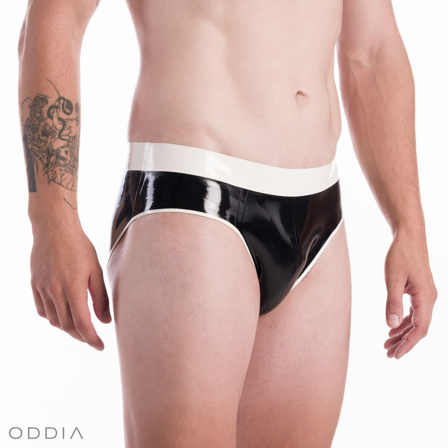 Men's latex briefs with contrasting stripe