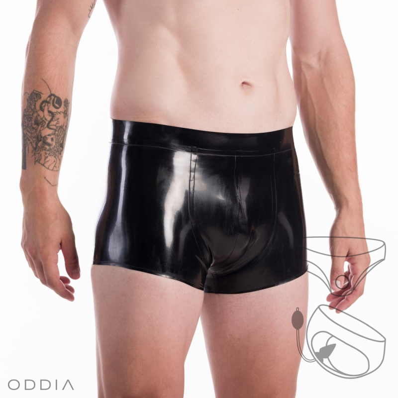 Oddia®  Latex trunks with opening for penis and inflatable anal plug