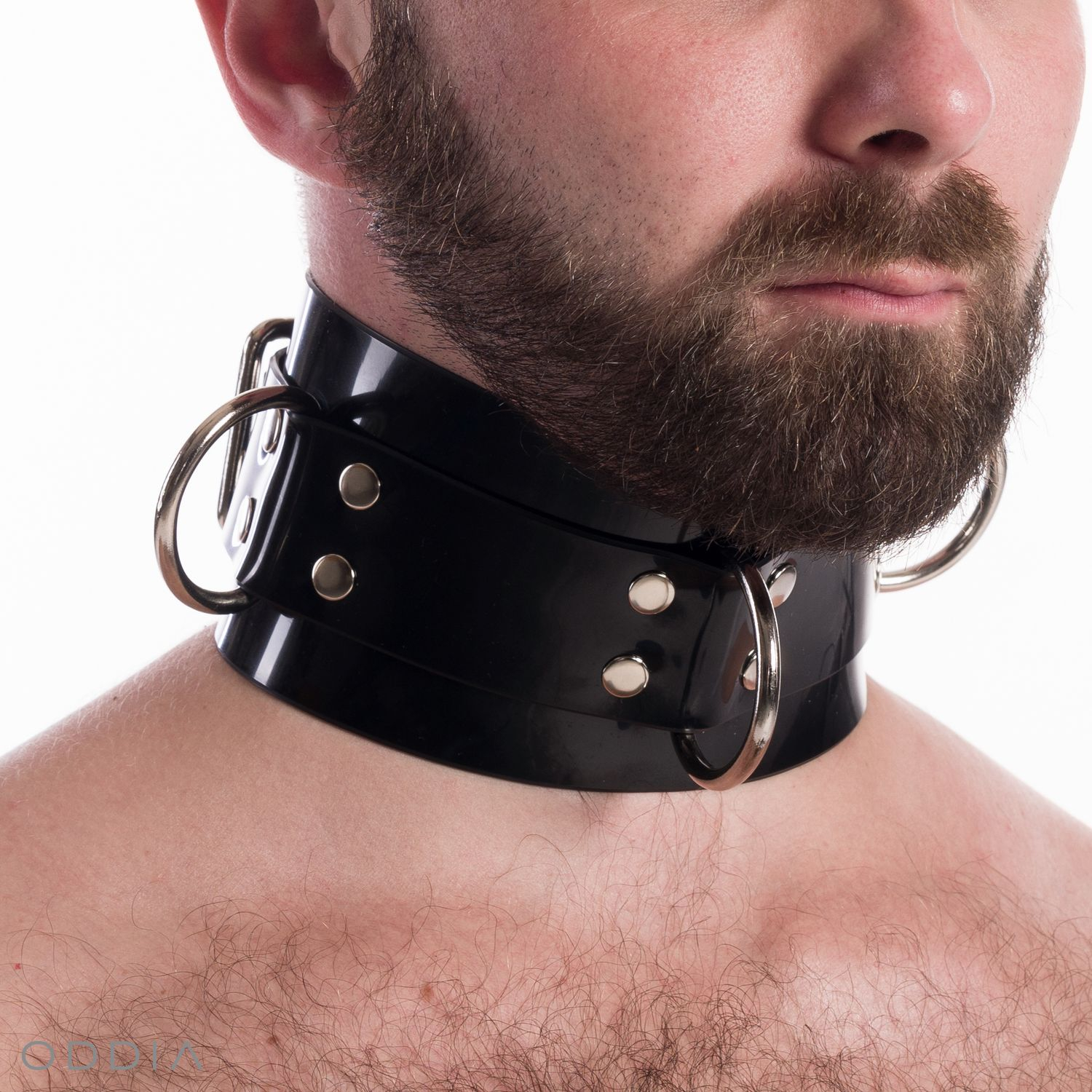 Čierny pánsky BDSM obojok s krúžkami pre pripnutie karabíny