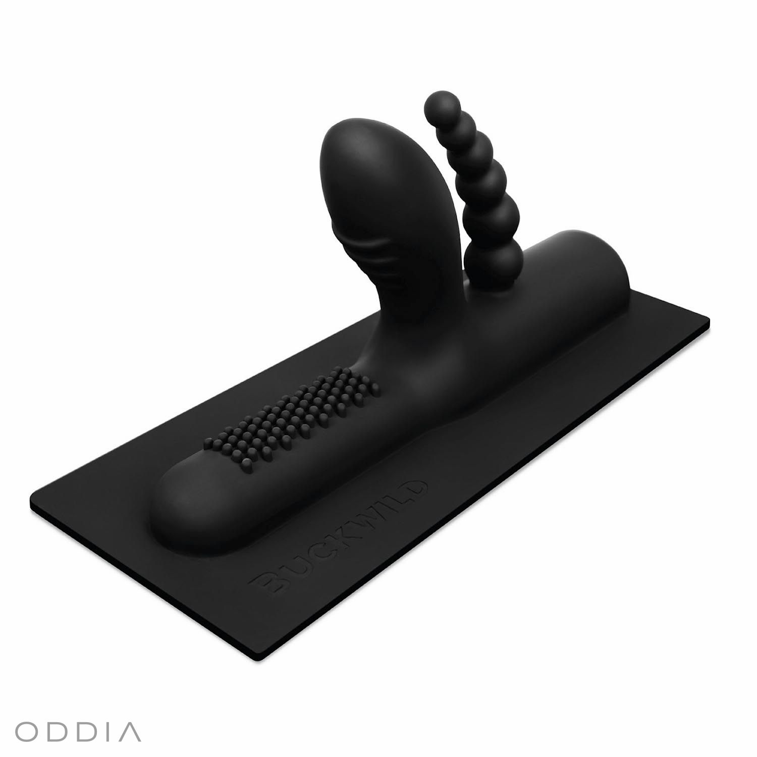 Black attachment for the Cowgirl erotic machine with vaginal and anal protrusion and grooves